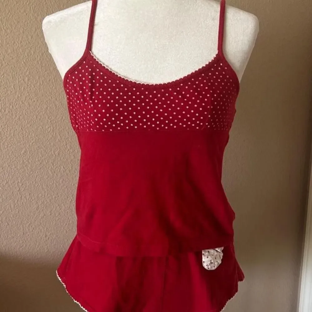 Red polka dot tank top and matching shorts pajama intimate set